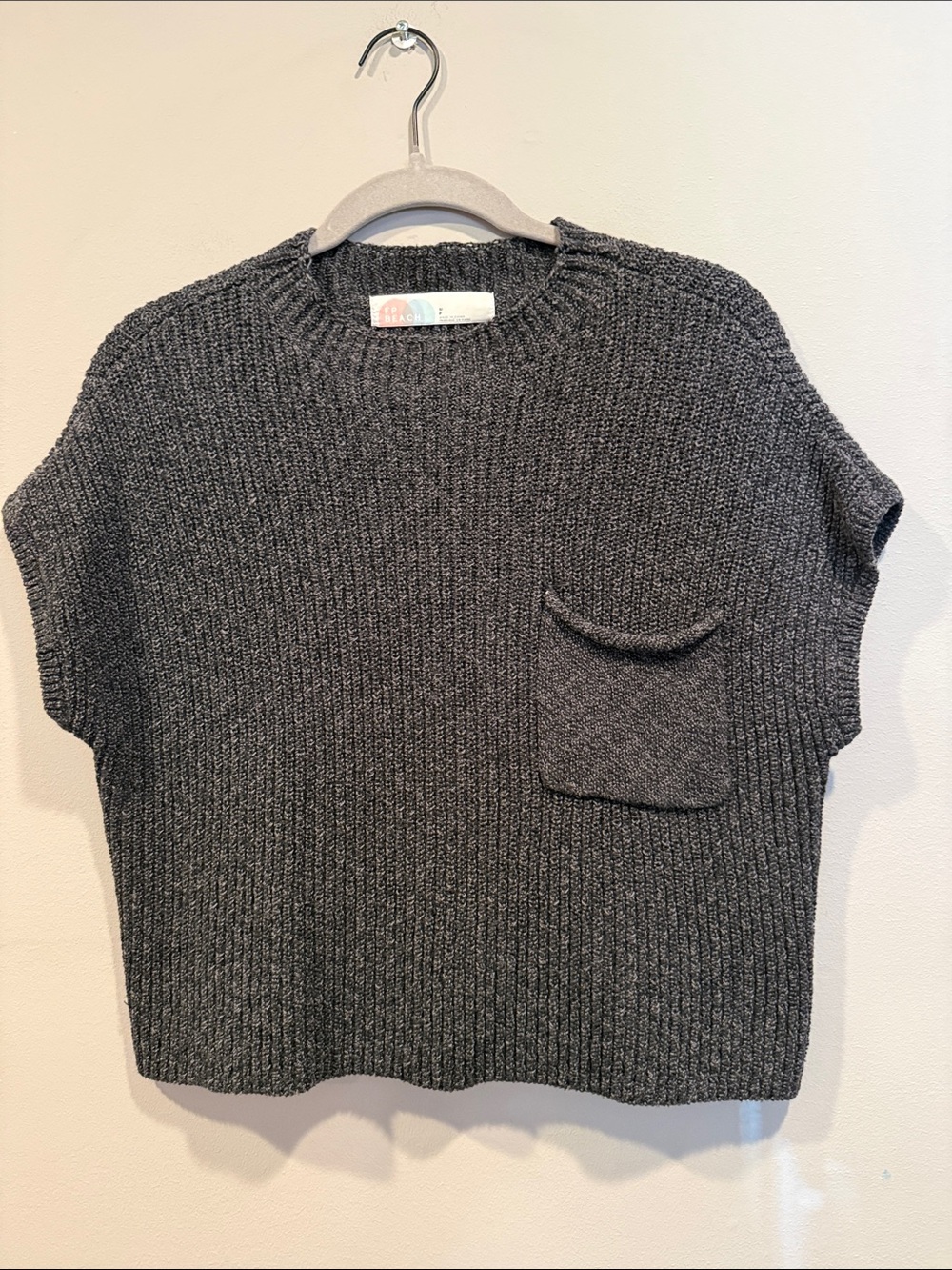 Free People Freya Ribbed Knit Mock Neck Short Sleeve Sweater- black- small